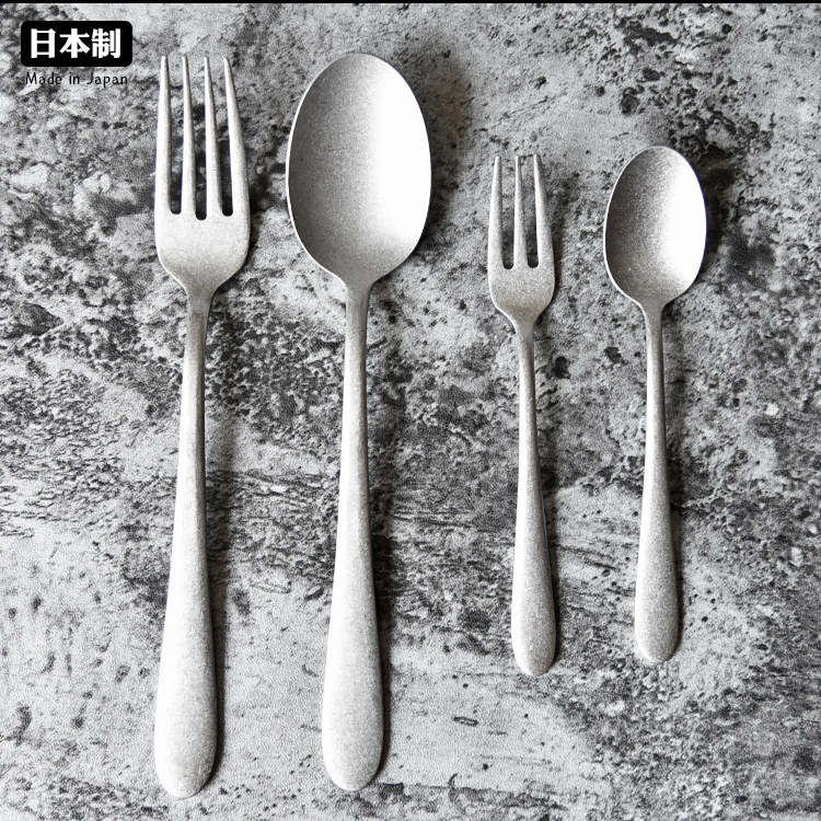 日本进口青芳制作所复古磨砂银餐具饭勺正餐刀咖啡勺甜点水果叉子