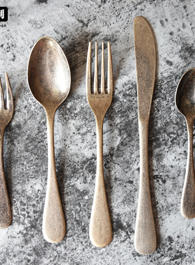 日本进口elfin不锈钢复古餐具大餐饭勺餐刀叉子西餐具甜点蛋糕叉