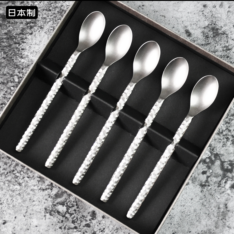 小咖啡勺进口钛金属搅拌勺套装礼盒日式锤纹精致短款甜水果点心叉