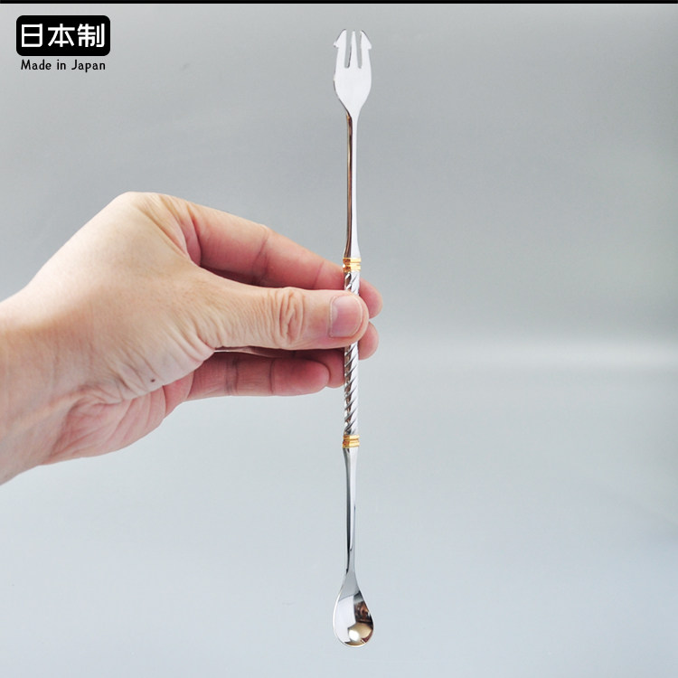YUKIWA短吧勺扁柄日本进口不锈钢金边小搅拌棒酒吧尝酒勺调酒工具
