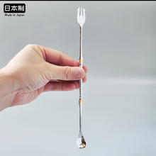YUKIWA短吧勺扁柄日本进口不锈钢金边小搅拌棒酒吧尝酒勺调酒工具