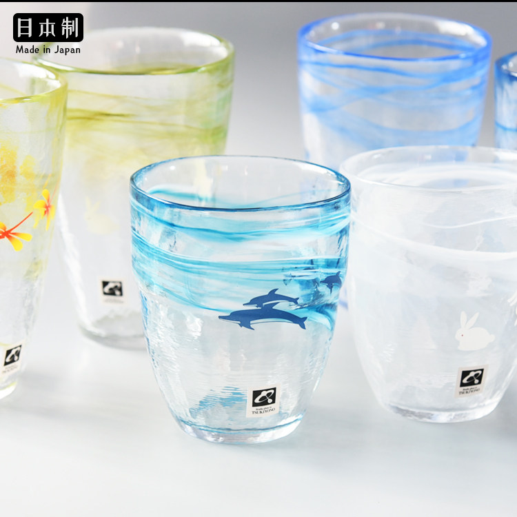 日本进口创意水杯月夜野工房手工制海豚日式可爱动物水杯玻璃杯子