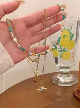复古串珠叠戴项链女款轻奢小众波西米亚八芒星锁骨链脖子颈链配饰