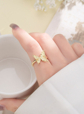 民升 小红书同款蝴蝶戒指女时尚百搭开口戒指小众ins高级感食指戒