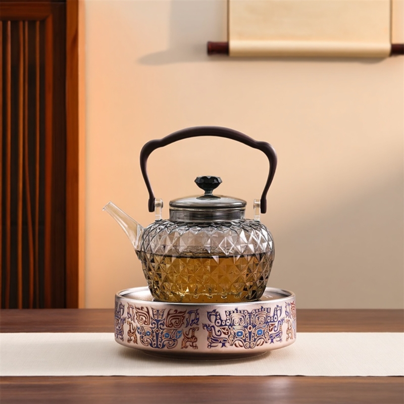 岳恒三星堆电陶炉玻璃烧水壶提梁壶家用耐高温大容量煮茶壶煮水器