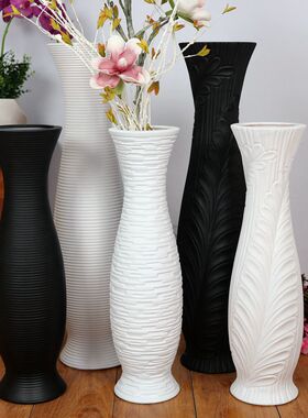 陶瓷欧式简约现代白黑色插花家居设计客厅装饰品摆件花器干花花瓶