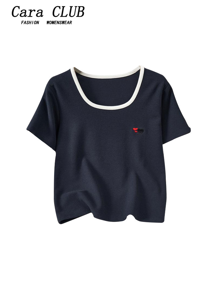 CARA CLUB 여성용 대형 오른쪽 어깨 반팔 티셔츠 2024 여름 루즈한 루즈 탑[뚱뚱한 소녀들이 배를 덮고 살을 숨겨 슬리밍 효과 보여줌]