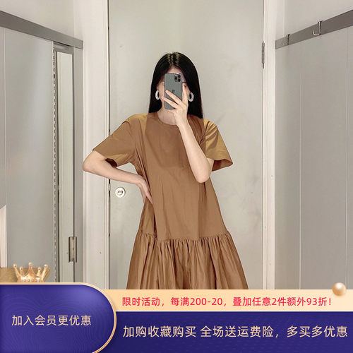 极简通勤圆领A字褶皱连衣裙