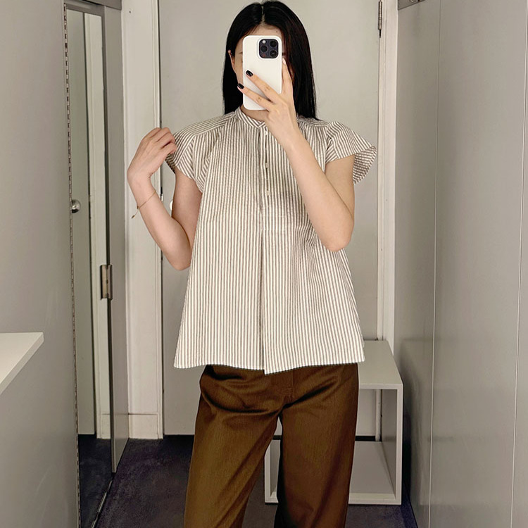极简COS风女装休闲版型条纹短袖衬衫白色2025夏季新品