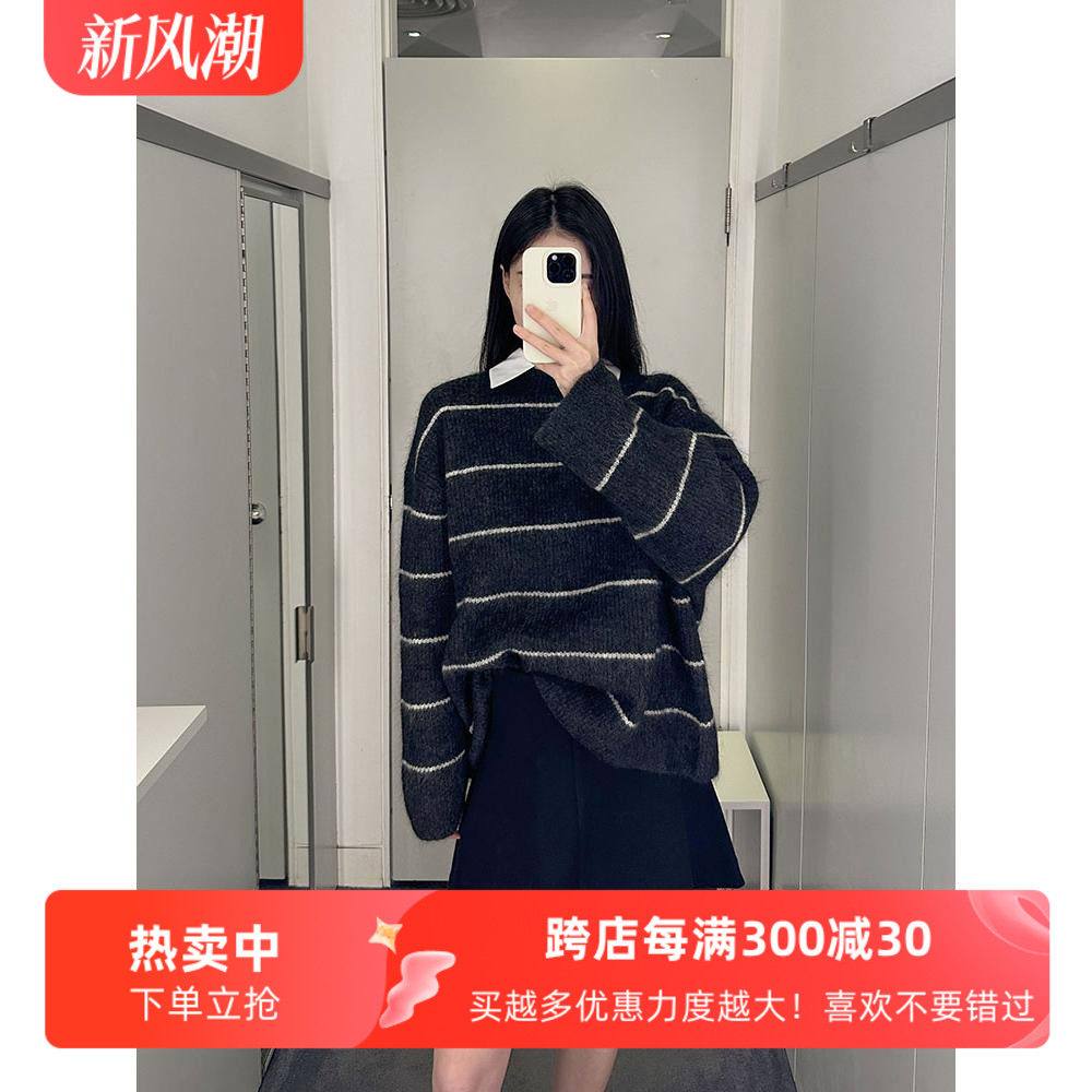cddily圆领通勤宽松条纹女士毛衣