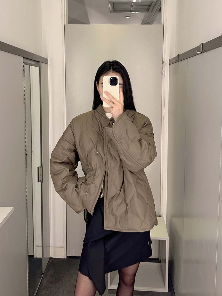 cddily通勤立领菱格绗缝羽绒服