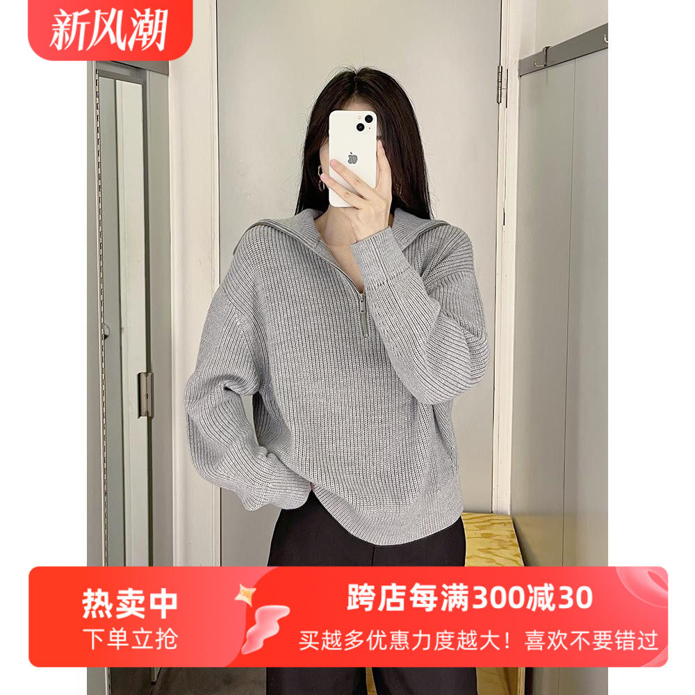cddily翻领简约宽松羊毛毛衣外套