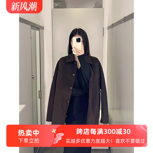 极简风休闲版翻领衬衫式双面呢上衣深棕25秋新cosniu女毛呢外套