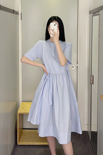 极简cosniu风浅蓝色修身圆领不规则a字显瘦连衣裙25年夏季新品cos