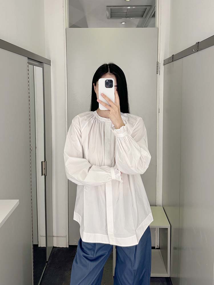 cddily通勤长袖捏褶花边袖衬衫