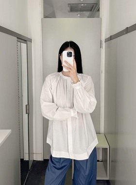 极简cosniu风休闲版型捏褶小立领花边袖白色上衣25春季新cosniu女