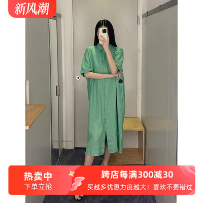 亚麻简约宽松版衬衫连衣裙