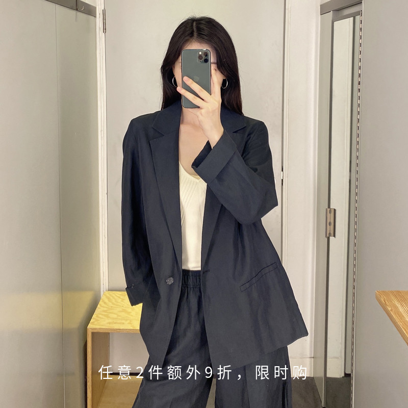 极简cos风黑色长袖宽松上衣休闲一粒扣西装外套25年春秋新款女装