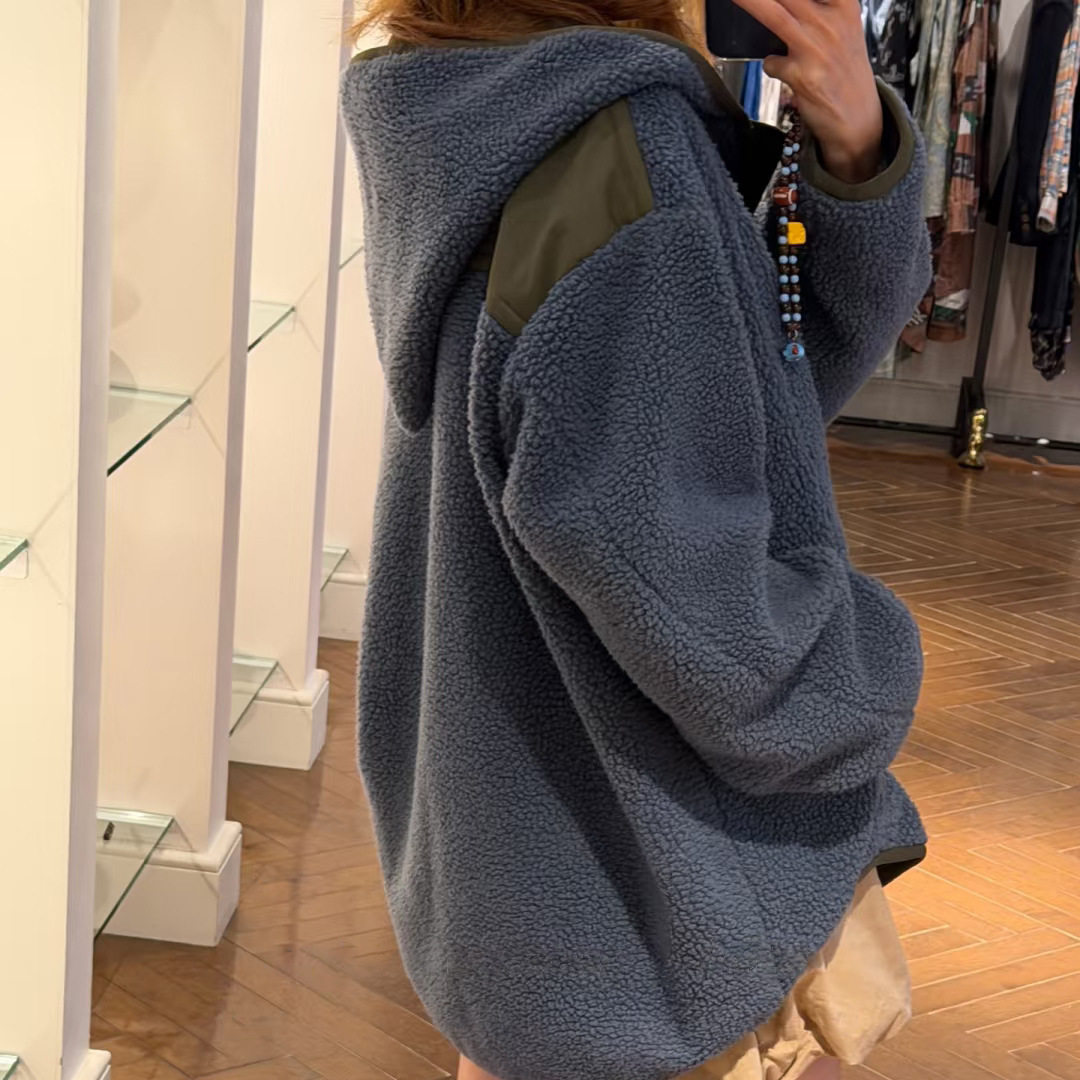 26新款秋冬女抓绒外套卫衣保暖蓝