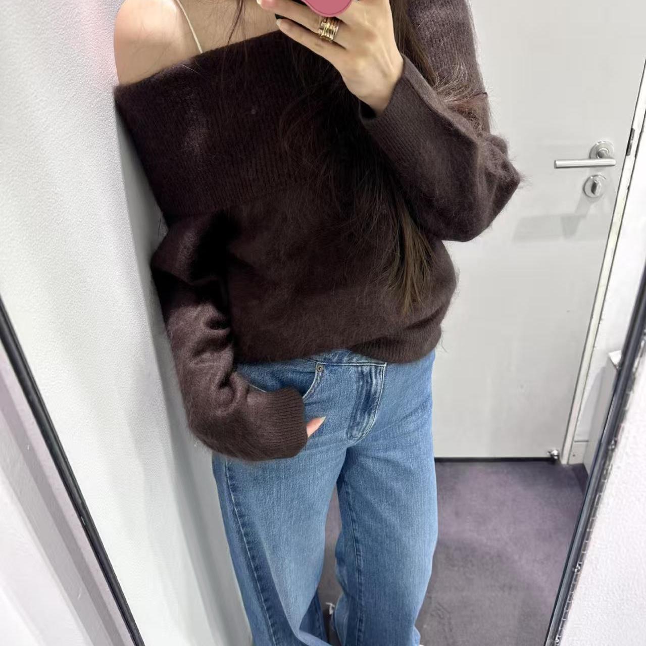 极简通勤cosniu落肩一字领毛衣