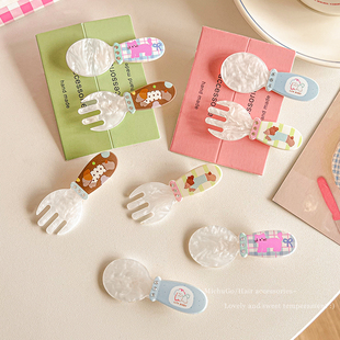 卡通小狗勺子叉子发夹女前额刘海夹子可爱发卡儿童碎发鸭嘴夹头饰