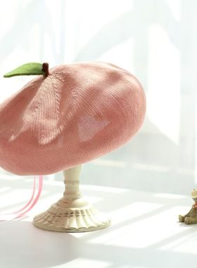 日系软妹画家帽艺术感女秋冬贝雷帽可爱小叶子大红色红苹果羊绒帽