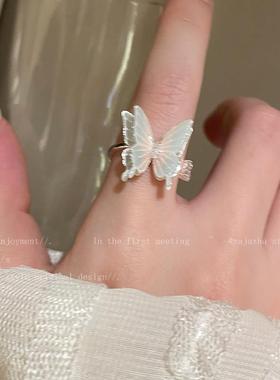 彩色蝴蝶元素锆石开口戒指女冷淡风小众设计食指戒轻奢高级感指环