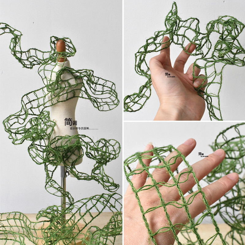 镂空绿色花边褶皱棉麻