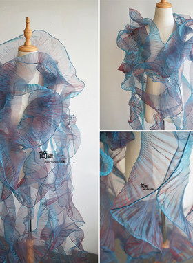 麋鹿渐变荷叶波浪大花边服装布料