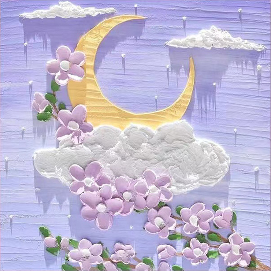 花卉风景高级感肌理画diy填充手工立体装饰画石英砂丙烯数字油画图片