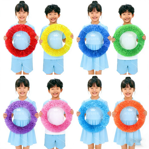 学校幼儿运动会开幕式舞蹈体早操器械操舞蹈纯彩色硬圈花环道具