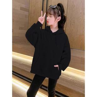 2026春秋不加绒新款男女童纯色宽松连帽卫衣儿童中大童百搭上衣潮