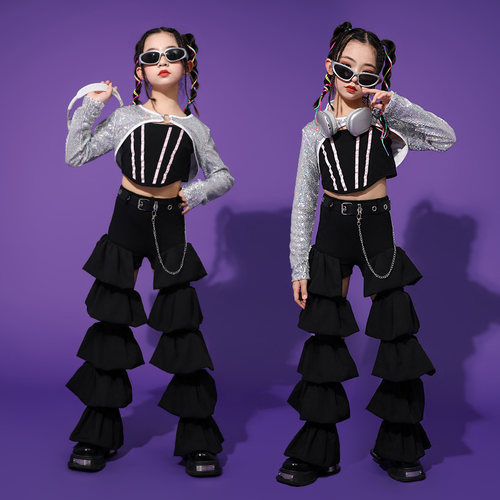 女孩潮酷爵士舞演出服少儿模特舞台走秀摄影套装女团jazz亮片服装