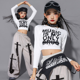 女童爵士舞表演服装 儿童街舞演出服女孩上衣潮 少儿jazz练功服套装