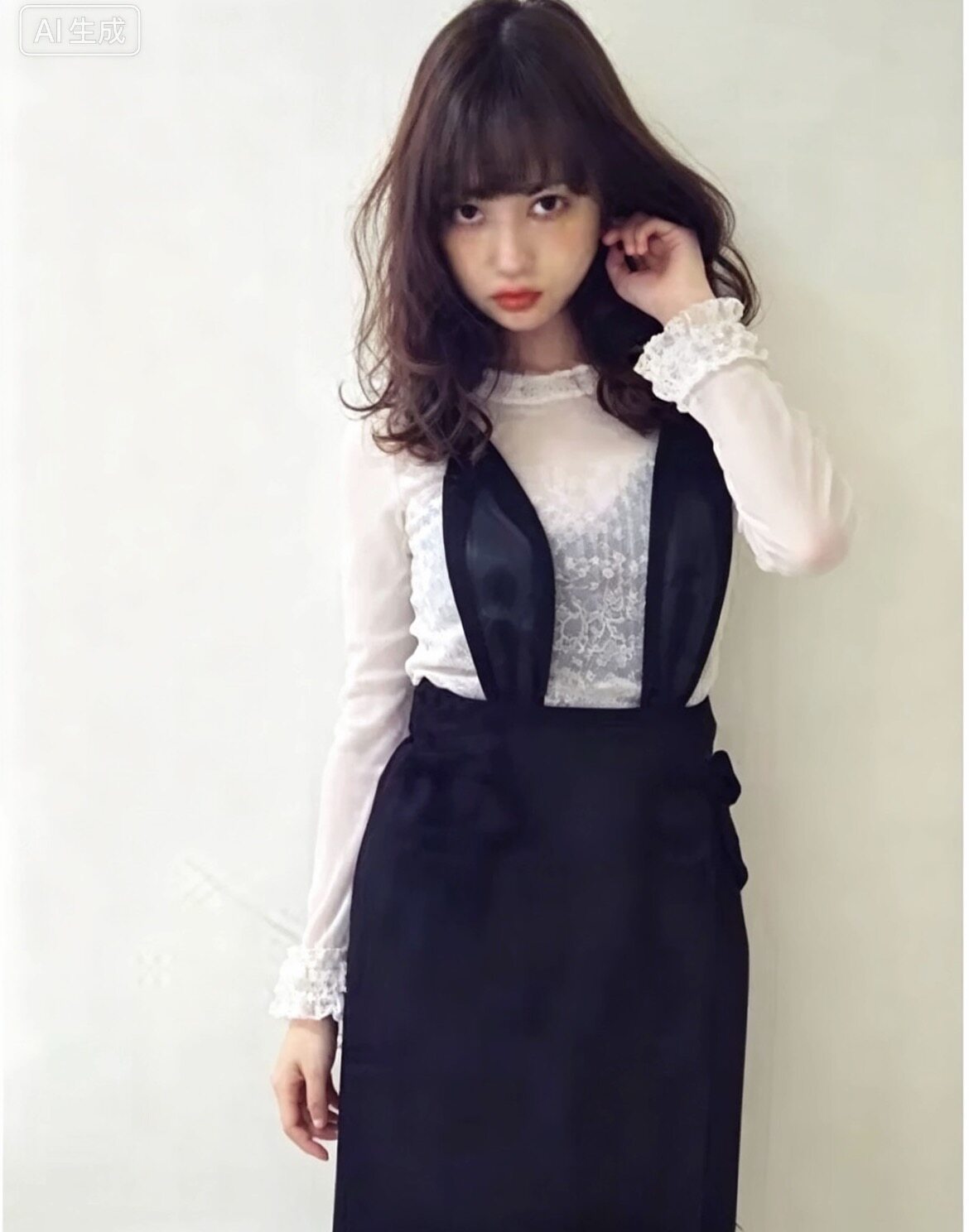 少女日系纯棉兔耳朵背带半身裙图片