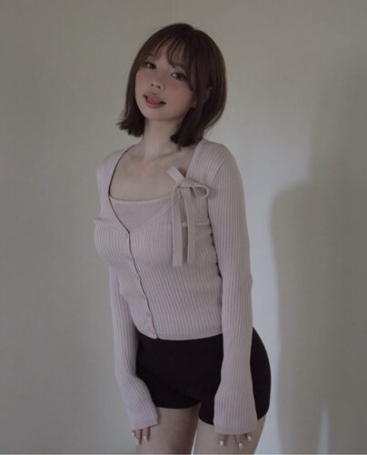 需要补款｜andmary甜美日系可爱毛衣粉紫蝴蝶结纯欲开衫+背心胸垫