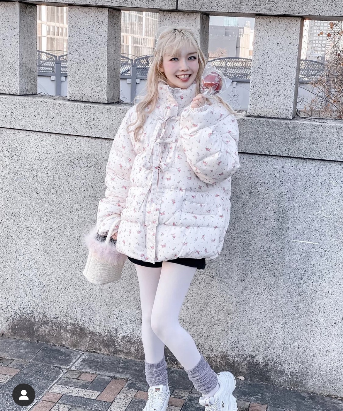 巨保暖｜甜妹少女katie可爱碎花粉羽绒服日系粉蝴蝶结保暖外套