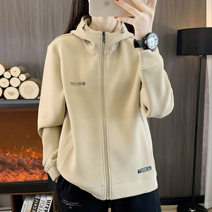 户外抓绒衣女2023新款连帽运动开衫卫衣秋冬双面绒加厚摇粒绒外套