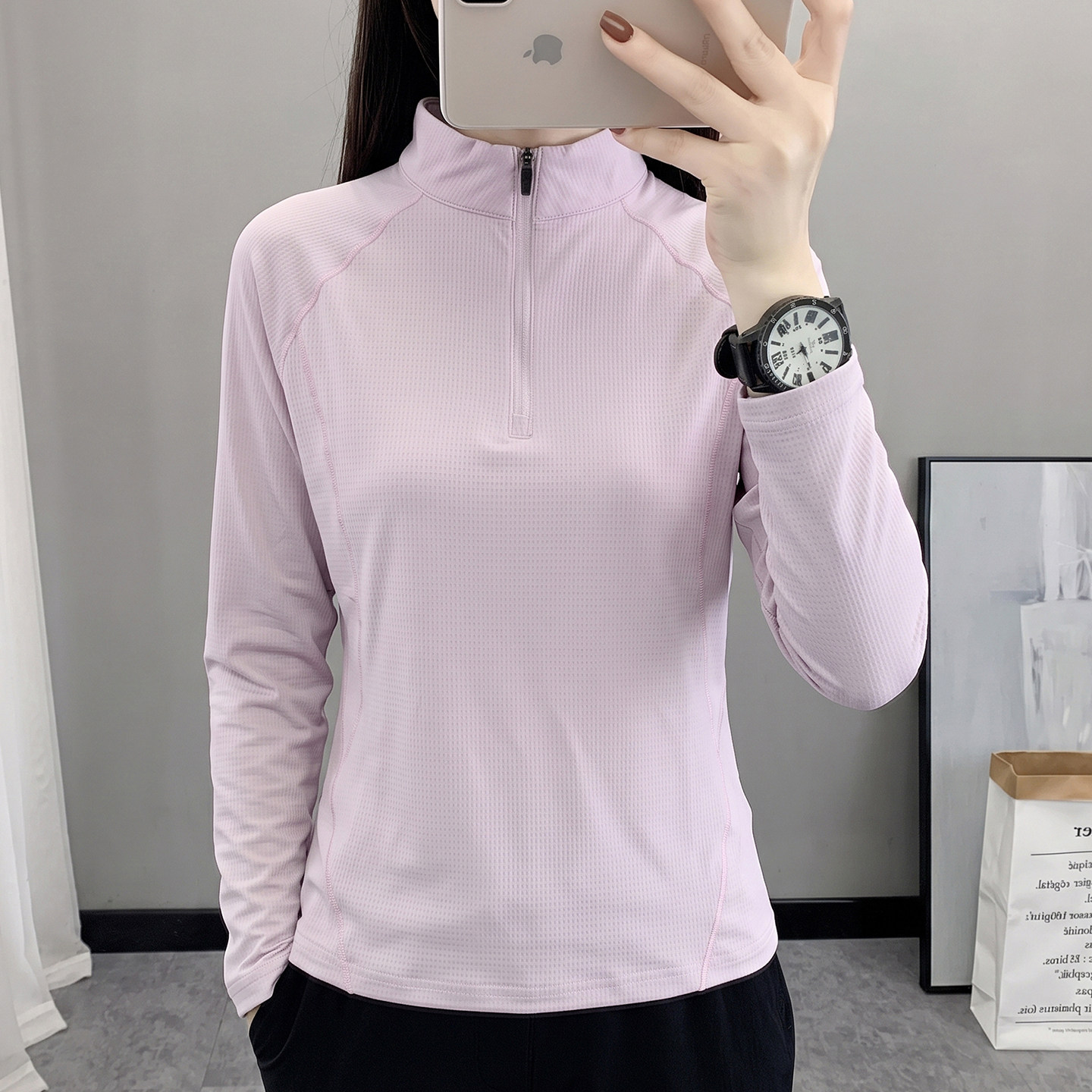 运动长袖女速干T恤立领快干衣