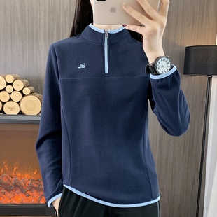 双面德绒打底衫女2024新款秋冬季加绒内搭套头立领T恤衫保暖上衣