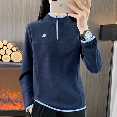 双面德绒打底衫女套头立领T恤衫