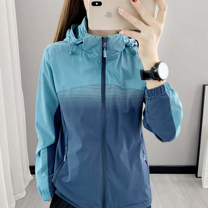 拼色冲锋衣女春秋单层登山服透气网里薄款运动外套男户外防水风衣