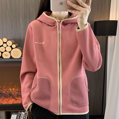 抓绒女外套春秋冬摇粒绒开衫上衣