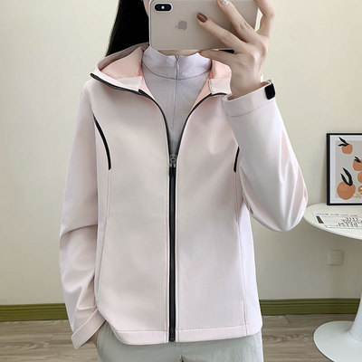 冲锋软壳连帽外套女春季防水夹克