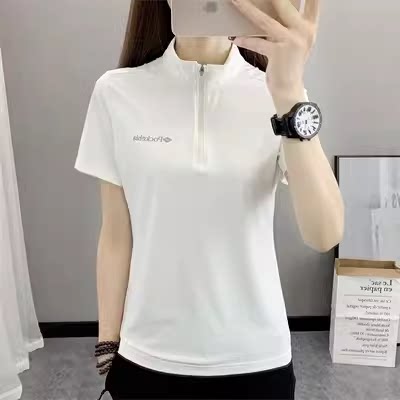 夏季冰丝速干t恤女立领短袖轻薄款半袖快干衣户外运动徒步体恤衫