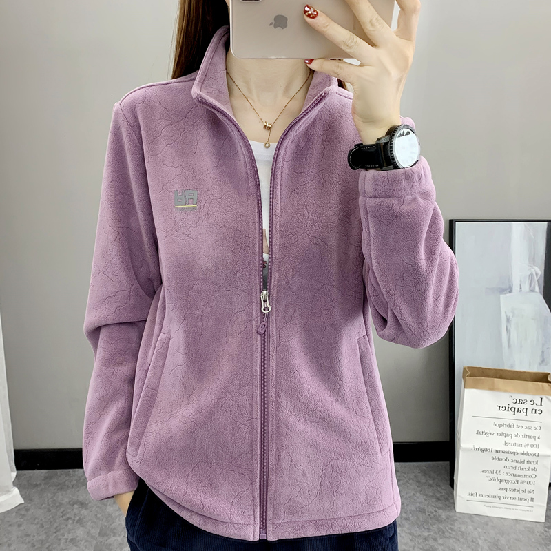 抓绒衣外套女春秋加绒厚开衫绒衣