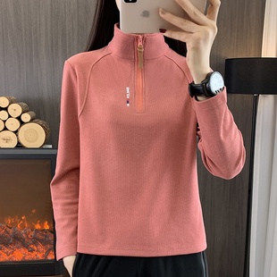 速干衣立领健身服跑步保暖抓绒打底衫 德绒运动t恤女冬季 加绒长袖