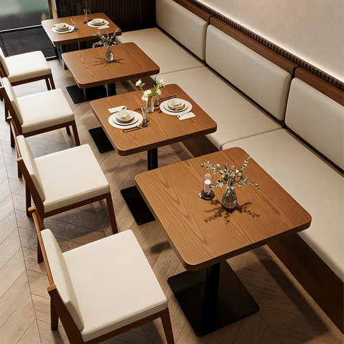 实木桌椅餐厅商用1米2可定制长度靠墙咖啡厅店餐饮带储物卡座沙发