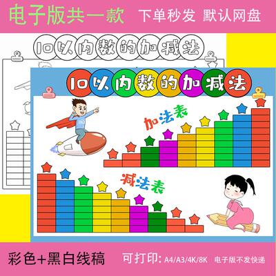 10以内加减法手抄报模板线稿a3幼儿园8小报4k电子版