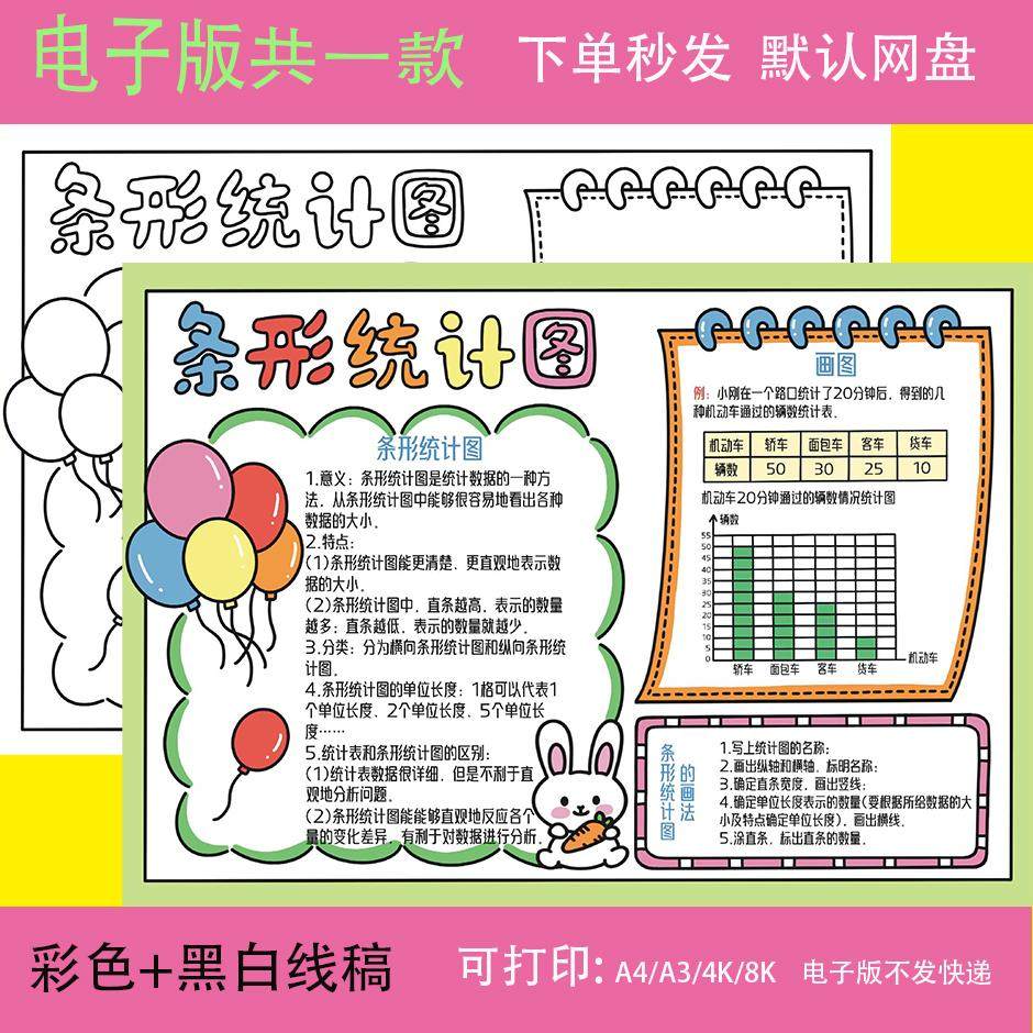 条形统计图手抄报模板小学数学四年级上册数学主题日记小报
